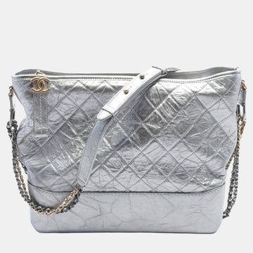 Silver Calfskin Leather Large Metallic Aged Gabrielle Crossbody Bag