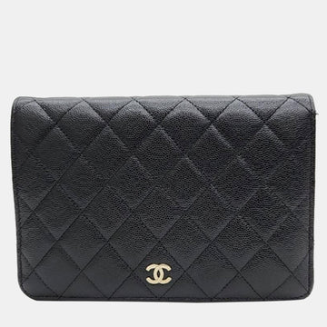 Black Caviar Leather Mini Chain Crossbody Bag