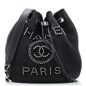 Deauville Drawstring Bucket Bag Pearl Embellished Canvas Medium
