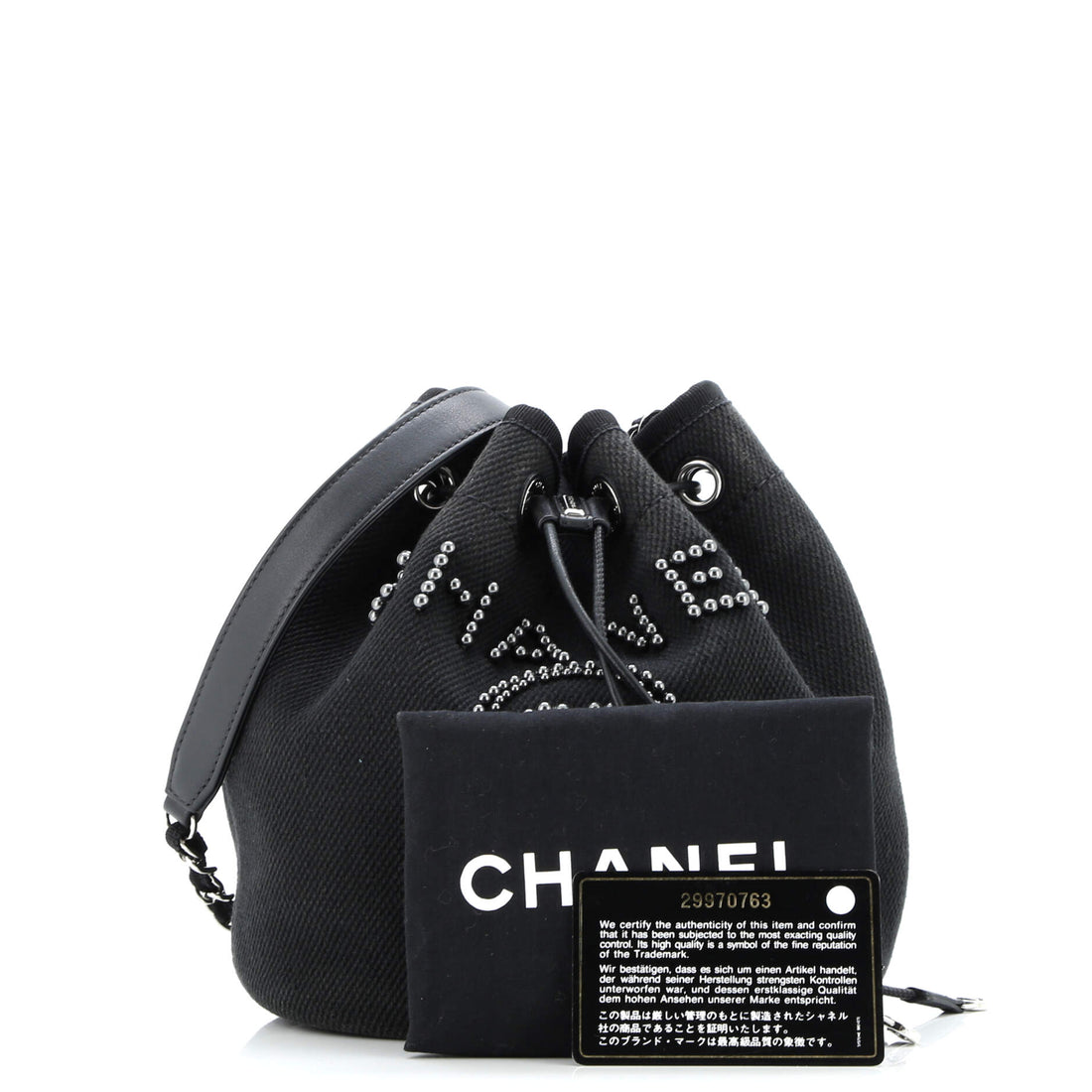 Deauville Drawstring Bucket Bag Pearl Embellished Canvas Medium