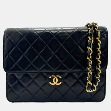 Black Leather Flap Shoulder Bag