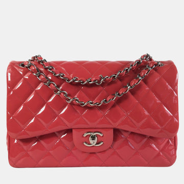 Red Patent Leather Jumbo Classic Double Flap Shoulder Bag