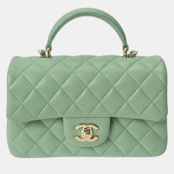 Green CC Quilted Lambskin Top Handle Flap Bag