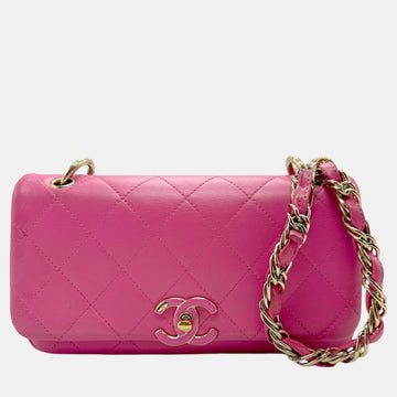 Pink Gold Leather Shoulder Bag Matelasse
