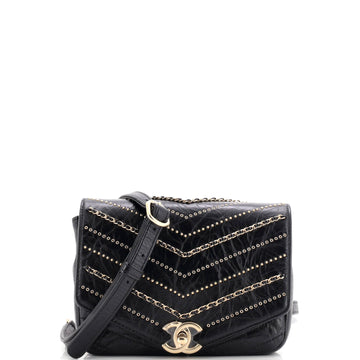Envelope Square Chain Flap Bag Chevron Embellished Calfskin Mini