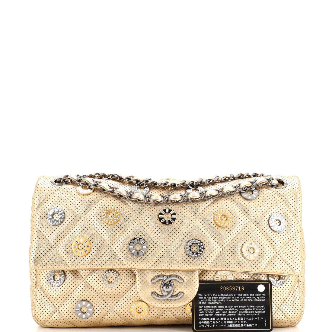 Paris-Dubai Medals Flap Bag Embellished Quilted Perforated Lambskin Medium
