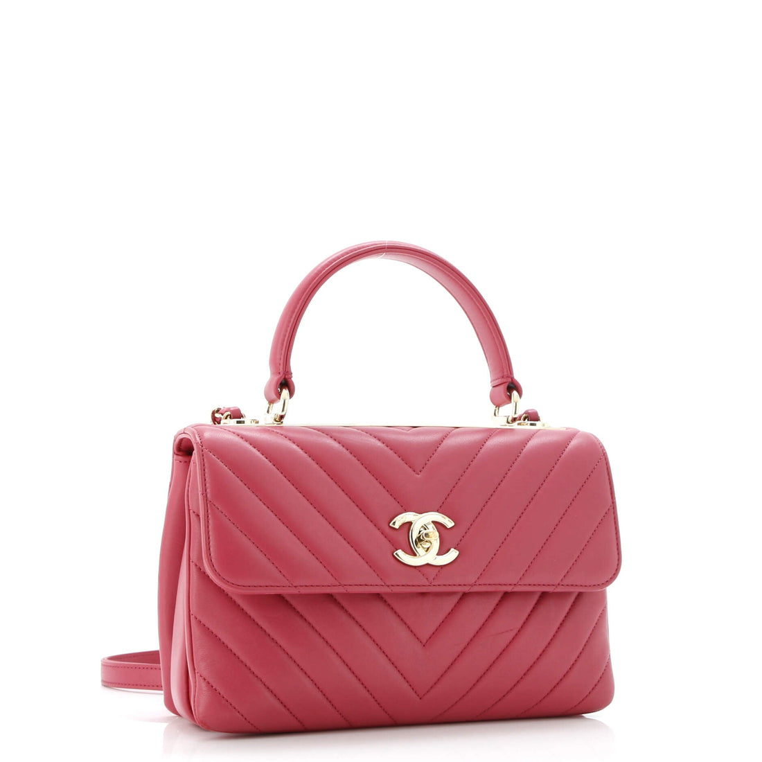 Trendy CC Top Handle Bag Chevron Lambskin Small