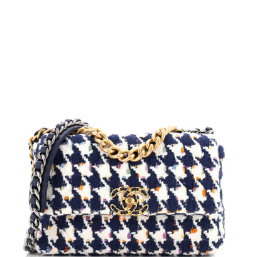 19 Flap Bag Quilted Houndstooth Tweed and Ribbon Medium