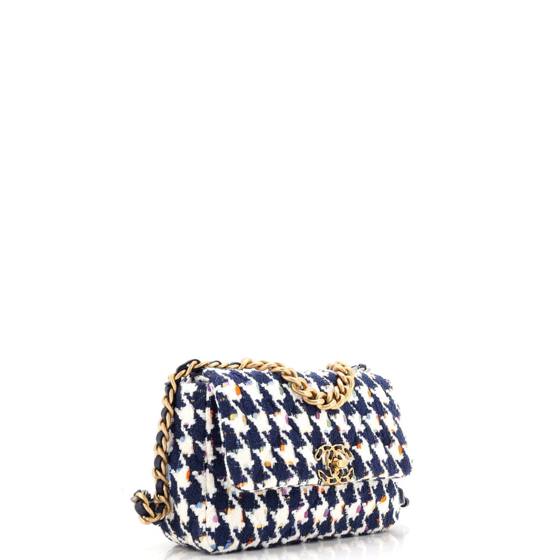 19 Flap Bag Quilted Houndstooth Tweed and Ribbon Medium