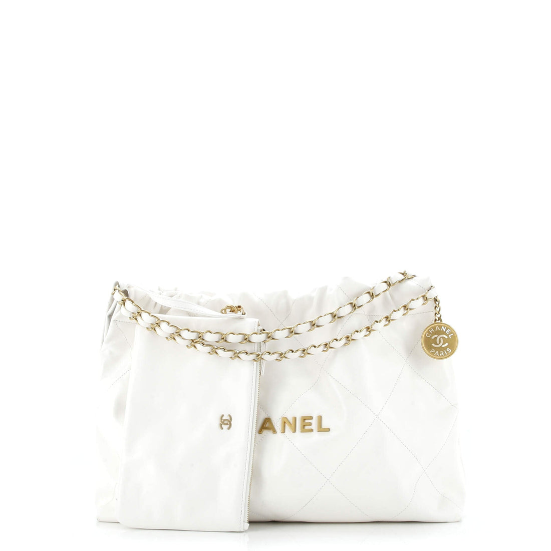 22 Chain Hobo Quilted Shiny Crumpled Calfskin East West