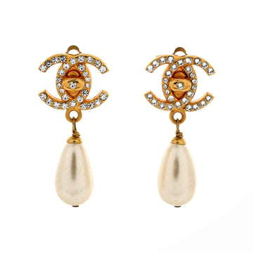 CC Teardrop Earrings Metal with Faux Pearls and Crystals