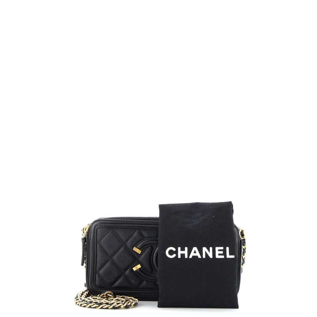 Filigree Double Zip Clutch with Chain Quilted Caviar