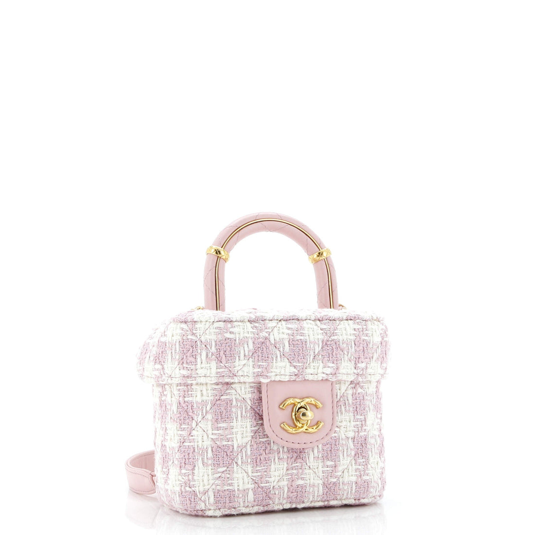CC Top Handle Flap Vanity Case Quilted Tweed Small