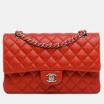 Red Lambskin Leather Medium Classic Double Flap Bag