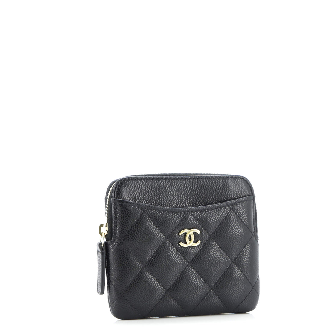 Square Zip Around Card Holder Wallet Quilted Caviar