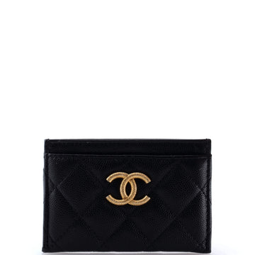 Textured CC Card Holder Quilted Caviar
