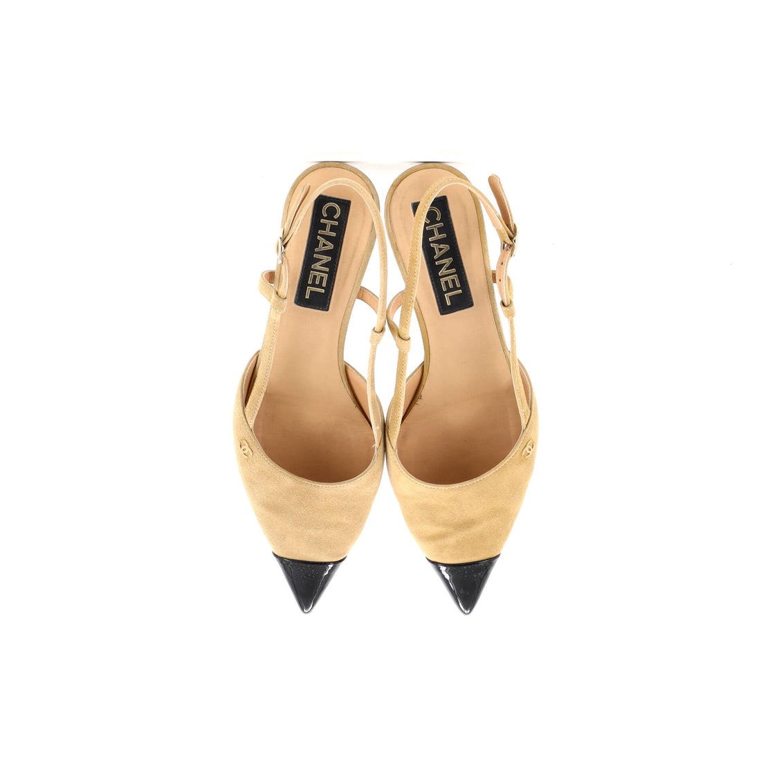 Women’s Pointed Cap Toe Slingback Kitten Heels Suede with Patent