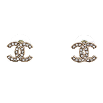 CC Stud Earrings Faux Pearls and Crystal Embellished Metal