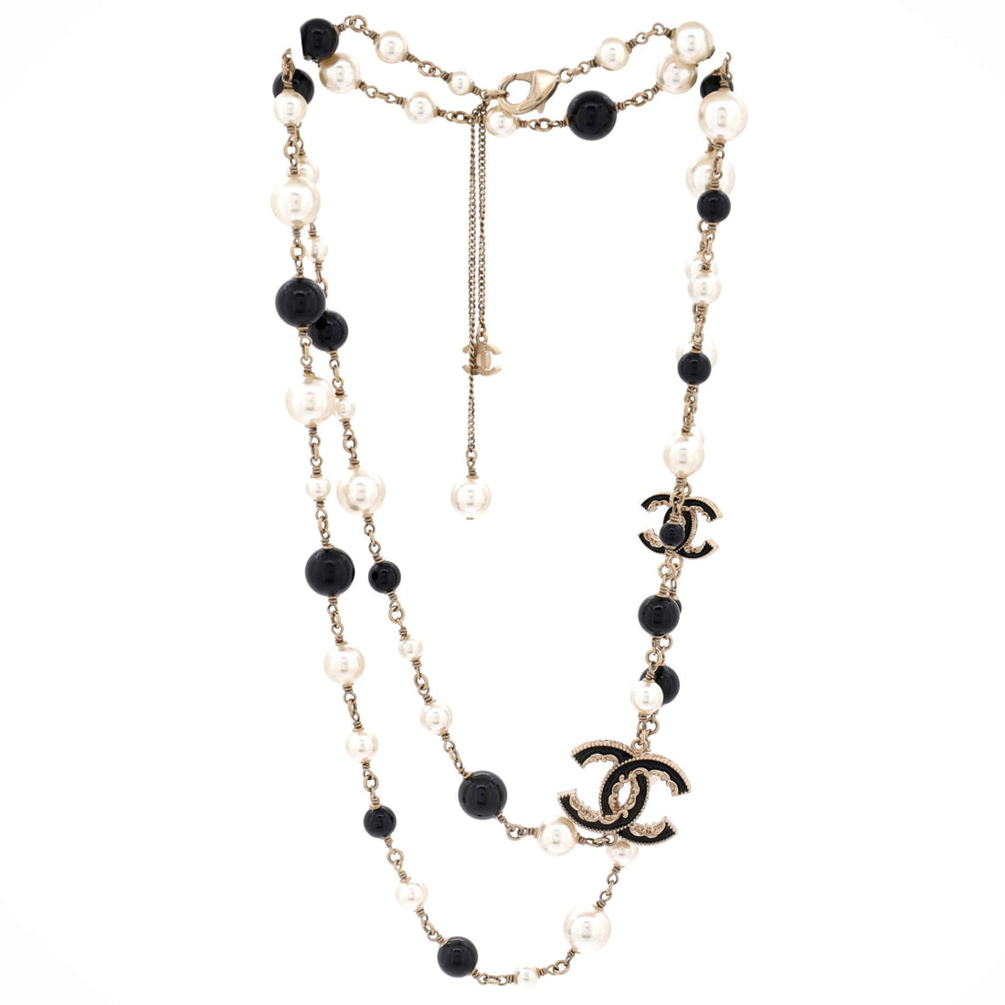 CC Station Long Necklace Metal with Faux Pearls, Beads and Enamel