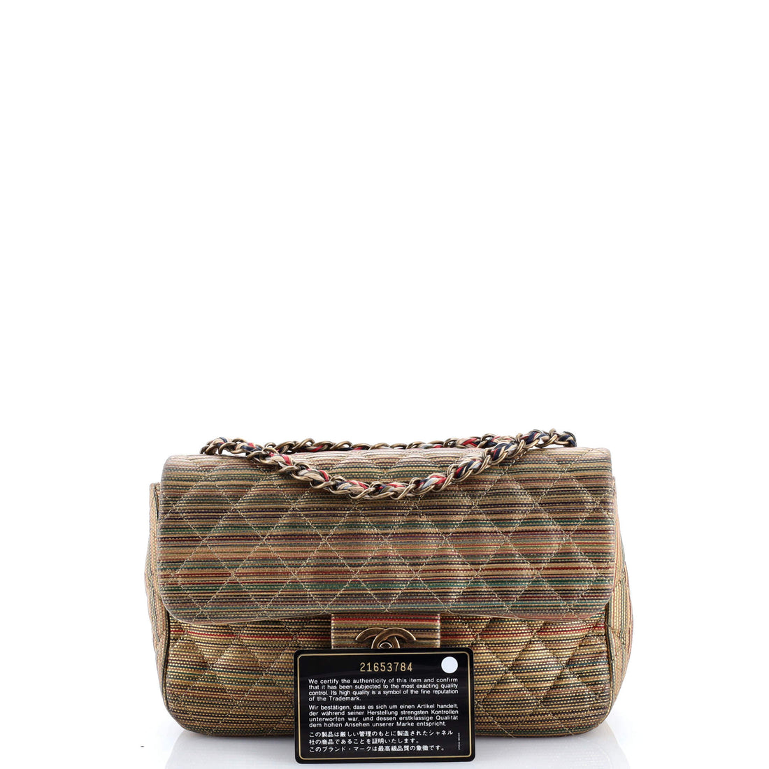 Multicolor Stripe Flap Bag Raffia Effect Braided Chain Small