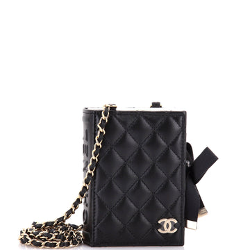 CC Book Card Holder with Chain Quilted Lambskin