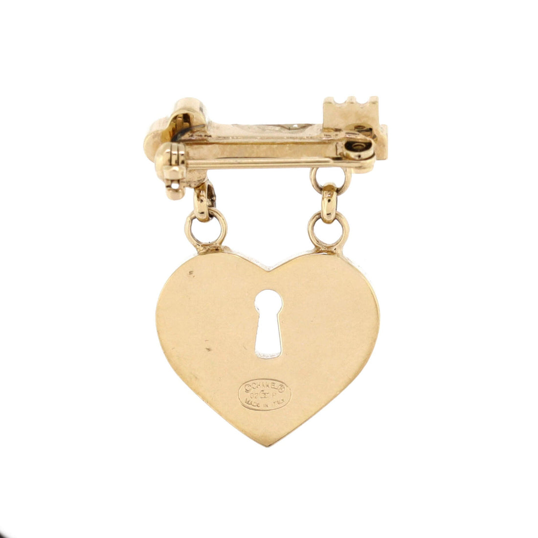 CC Heart Lock and Key Brooch Metal with Crystal