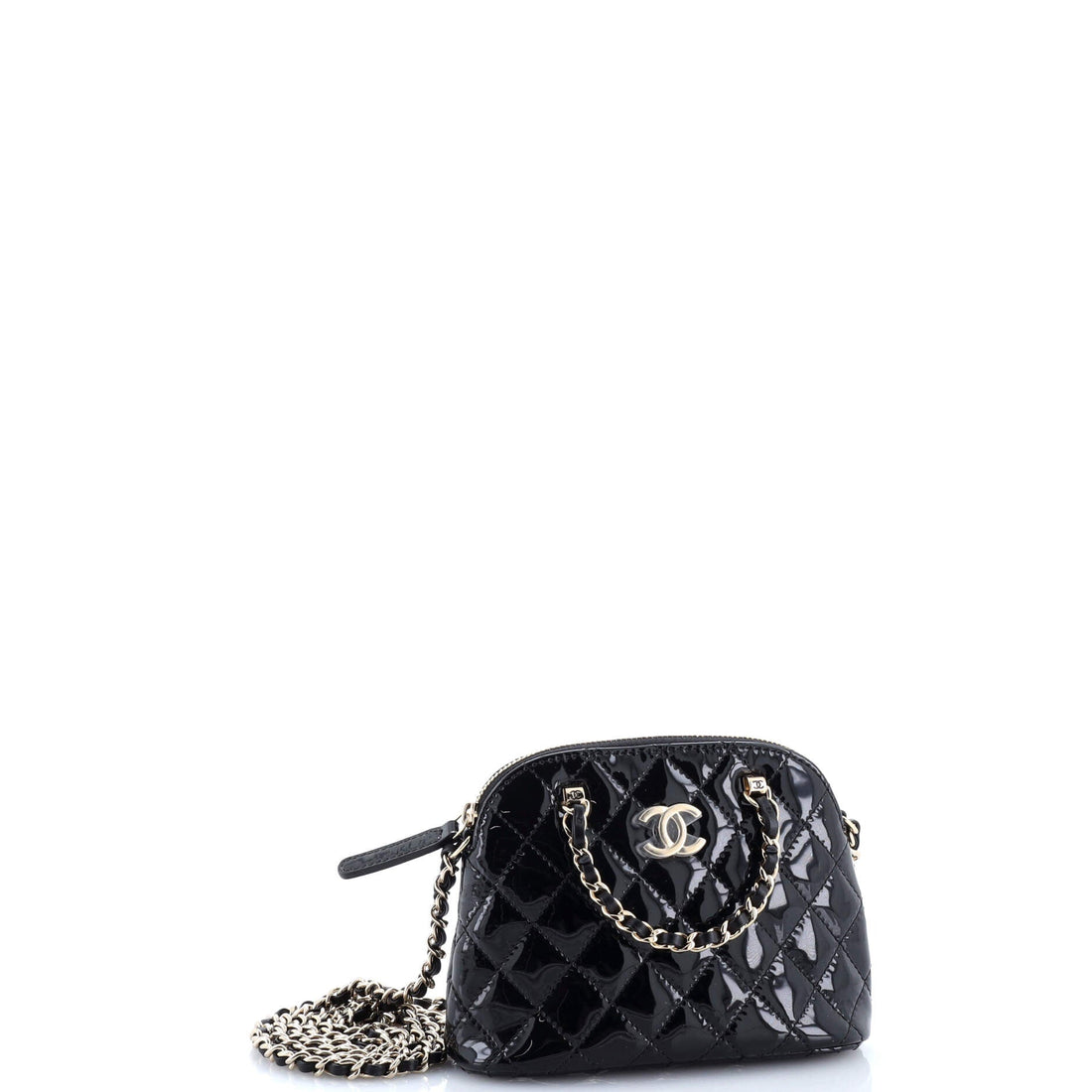 CC Dome Zip Crossbody Bag Quilted Patent Mini