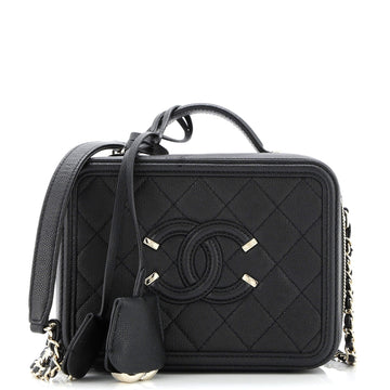 Filigree Vanity Case Quilted Caviar Medium