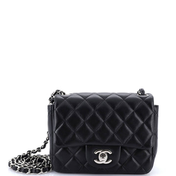 Square Classic Single Flap Bag Quilted Caviar Mini