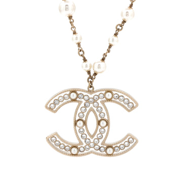 CC Baguette Cross Pendant Necklace Metal with Crystals and Faux Pearls
