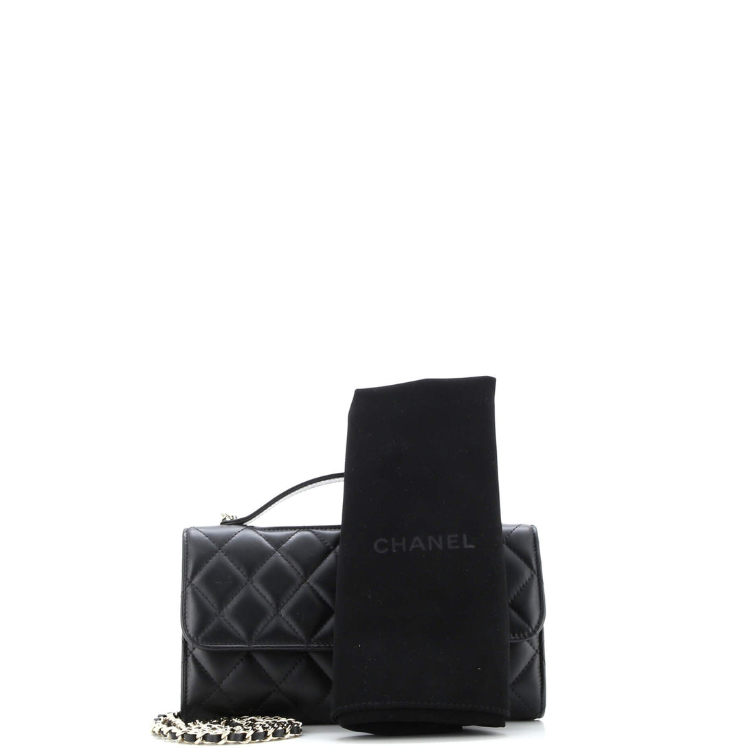 Flap Kisslock Phone Holder with Chain Quilted Calfskin
