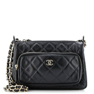 CC Front Pocket Zip Clutch with Chain Quilted Lambskin Large