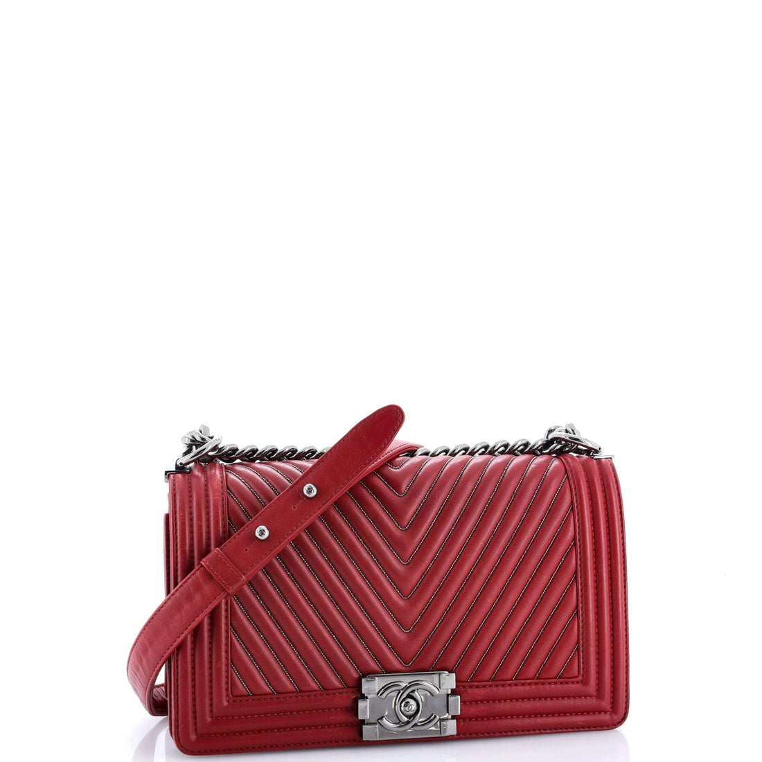Boy Flap Bag Chevron Calfskin with Micro Chain Detail Old Medium