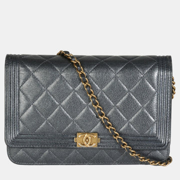 Gunmetal Quilted Lambskin Boy Wallet On Chain