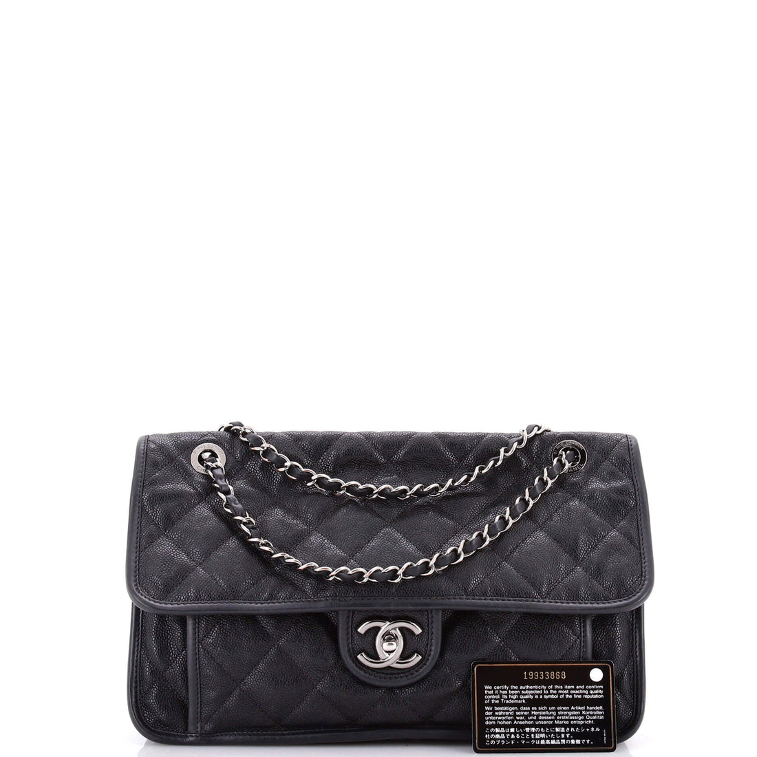 French Riviera Flap Bag Quilted Caviar Large