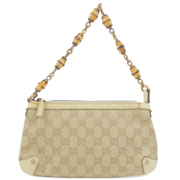 GUCCI Bamboo VS Canvas Leather Pouch Purse Beige Ivory 124289