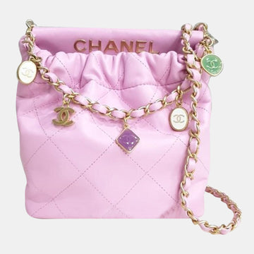 Pink Leather Small Bucket Bag