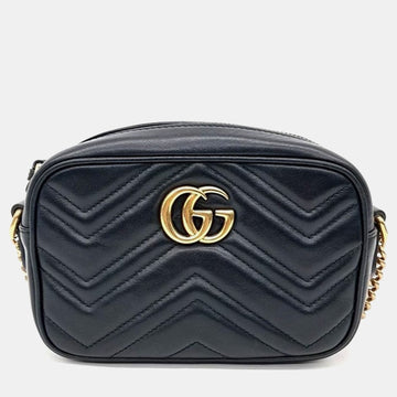 Black Leather GG Marmont Matelasse Mini Crossbody bag