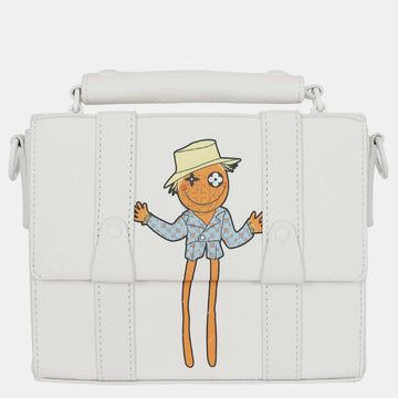White Lambskin Leather Scarecrow Flap Soft Messenger Trunk