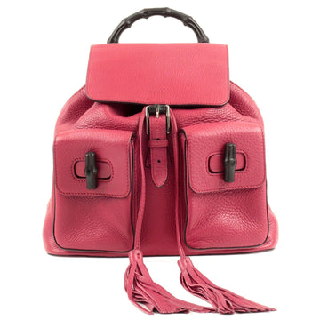 GUCCI Bamboo Back Pack With Fringe Leather Pink 370833