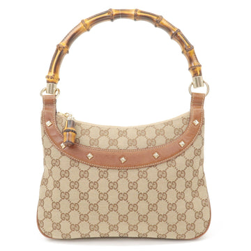 GUCCI Bamboo VS Canvas Leather Shoulder Bag Hand Bag Beige 137378