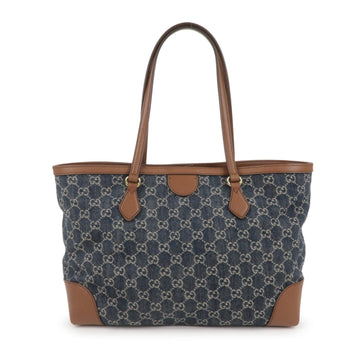 GUCCI VS Denim Leather Tote Bag Denim Blue Brown 631685