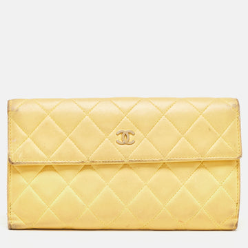 Yellow Quilted Leather CC Flap Continental Wallet