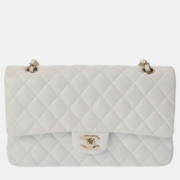 White Caviar Skin Matelasse Chain Shoulder Double Flap 25cm Bag