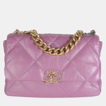 20B Purple Quilted Lambskin Medium 19 Flap Bag
