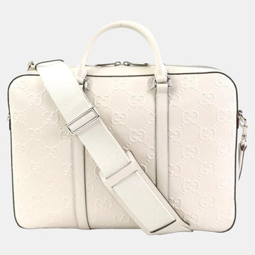 White GG Embossed Leather Duffle Bag