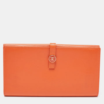 Orange Leather CC Flap Continental Wallet