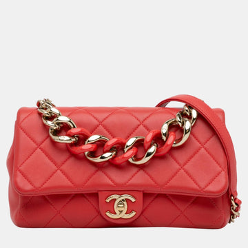 Red Small Lambskin Elegant Chain Single Flap