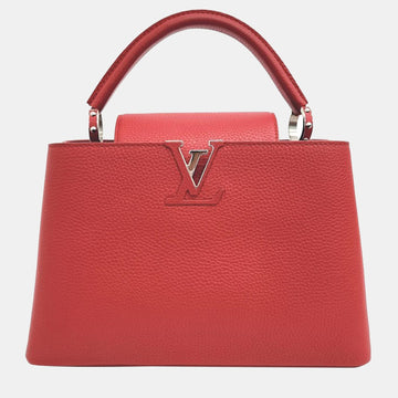 Red Leather Capucines MM Top Handle Bag