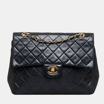 Black Medium Tall Classic Lambskin Double Flap